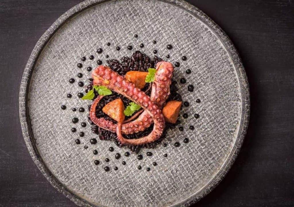 food photographers london a dish of cooked squid tentacles with carrot pieces